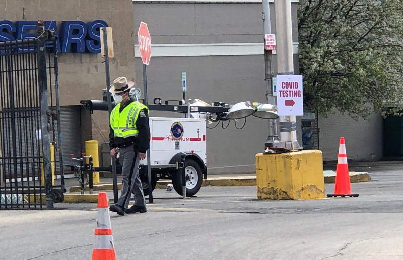 A COVID-19 drive-thru testing site in Brooklyn. Photo: Jeff Coltin via Twitter
