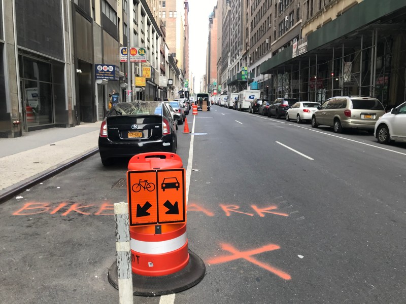 Behold, New York's newest protected bike infrastructure. Photo: Dave Colon