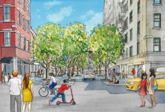 In a more perfect world, this is what Bleecker Street, looking south from West 10th Street, would look like. Rendering: Massengale & Co LLC, Gabriele Stroik Johnson