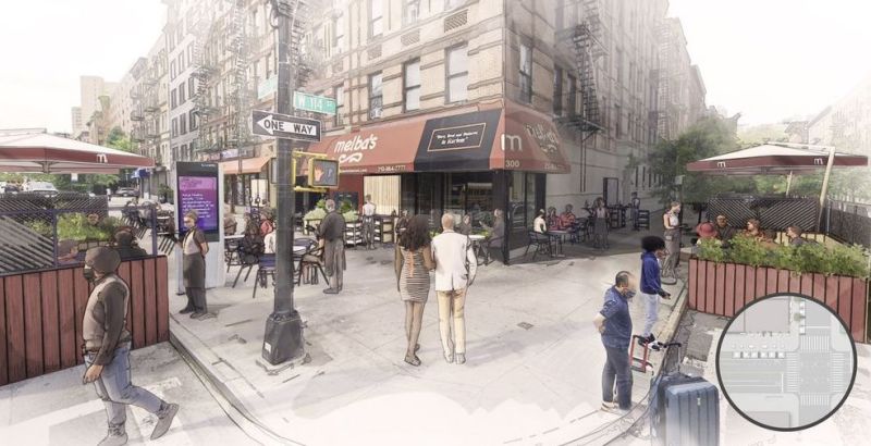 Famed architect David Rockwell prepared this drawing for the New York City Hospitality Alliance to show how open streets could easily work. Photo: Rockwell Group
