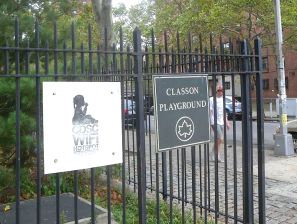 A corner of Classon Playground in Brooklyn, which the NYPD is using as a parking lot. Police will vacate by the end of the week, supposedly. Photo: Wikimedia Commons
