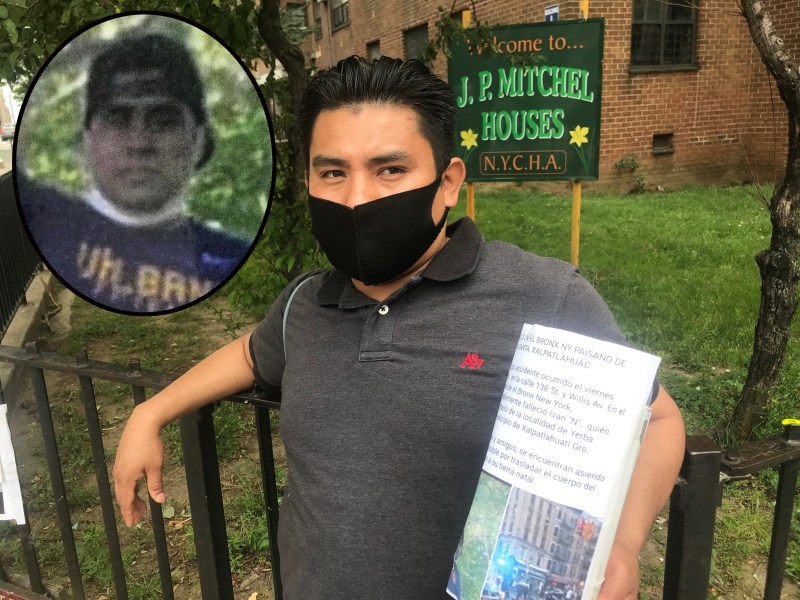 Salvador Vazquez is raising money to bury his cousin, Ivan Morales (inset), who was killed in a crash last week. Photo: Steven Vago