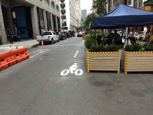 The bike lane on 61st Street and Madison Avenue at its inception last year. The Upper East Side Council District, now represented by Ben Kallos, is hotly contested. Photo: Liam Jeffries