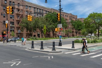 Recent pedestrian improvements on the Grand Concourse in The Bronx. Many more pedestrian and bike improvements are needed on this killer boulevard. Photo: NYC DDC