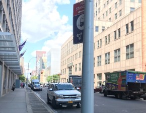 A Brooklyn Bad Boy parks in a bus stop on Jay Street, demonstrating why the Busway is needed there. Photo: Dave Colon