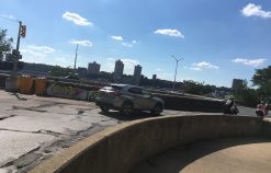 Cyclists and drivers mix in the traffic circle atop the Riverside Park Rotunda. Photo: Eve Kessler