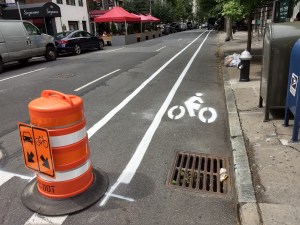 The East 61st Street bike lane at Lexington, pictured on Aug. 31, before its completion. Photo: Liam Jeffries