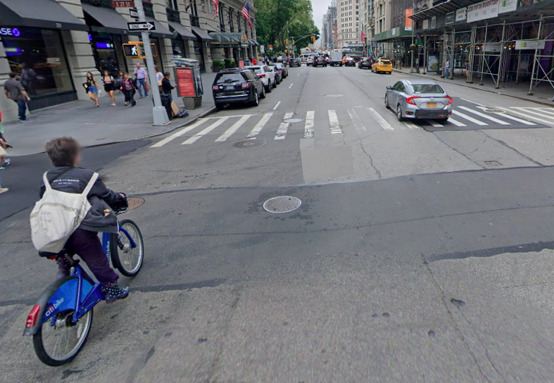 Fifth Avenue and 27th Street, where the city would create a dangerous gap. Photo: Google