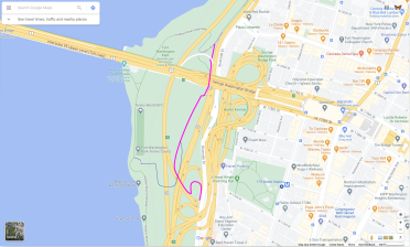 A little-known path through Fort Washington Park in Upper Manhattan (see red line) lets cyclists using the Hudson River Greenway avoid hilly terrain around the  George Washington Bridge. Image: Google
