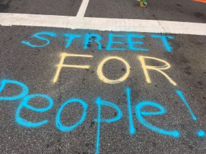 Sign of the times: A temporary 'street for people' on the Upper West Side. Photo: Eve Kessler