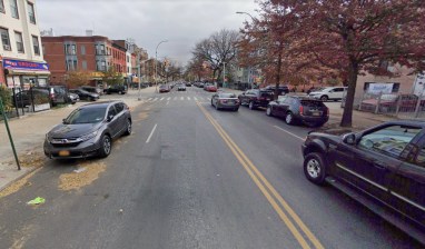 The pedestrian was killed here, along narrow Bushwick Avenue. Photo: Google