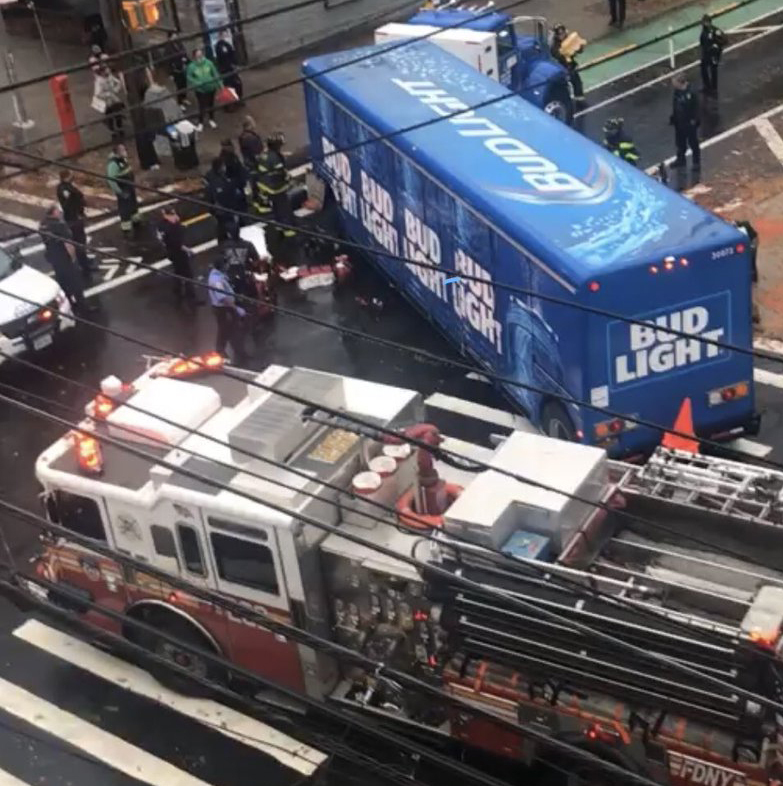 Footage from the scene after a delivery worker was killed in 2020 underneath the wheels of a Bud Light truck in Queens. Source: Citizen