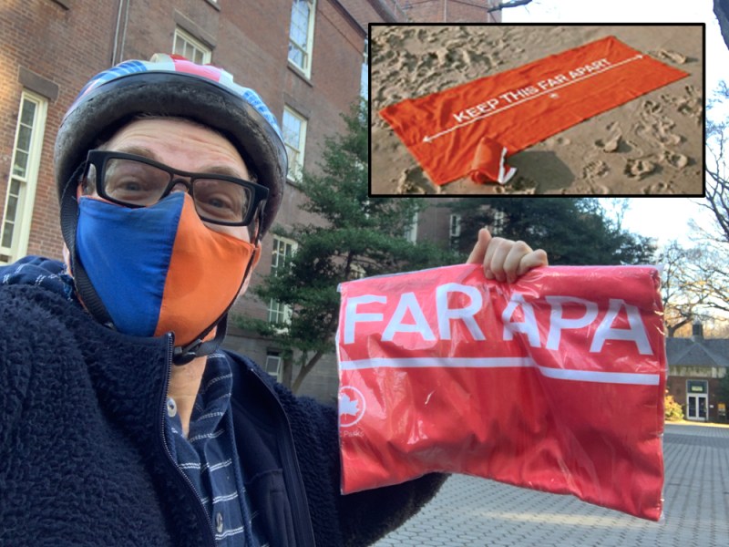 Our old man editor recently obtained the Parks Department COVID-themed beach blanket (inset) at the Arsenal. Today, it goes to the biggest single donor.