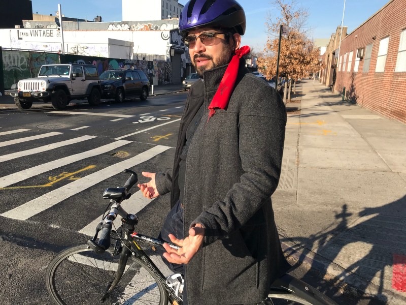 Would-be mayor Carlos Menchaca on his bike. Photo: Dave Colon
