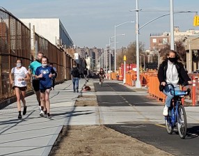 Cyclists and pedestrians are using the Brooklyn Waterfront Greenway in huge numbers this year. Photo: Brooklyn Greenway Initiative.