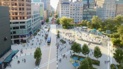 Do you see any cars on this apparently decamped Union Square East (aka Broadway)? Photo: Marvel courtesy of the Union Square Partnership