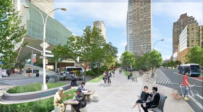 A rendering of what a pedestrianized Broadway could look like north of Columbus Circle. Image: Lind campaign