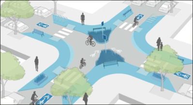 Here's one way to keep cyclists safe: force drivers to turn. That inconvenience will reduce traffic. Graphic: Street Plans