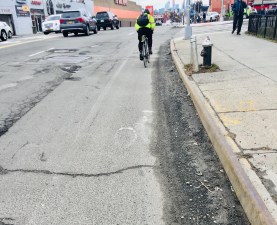 The extremely protected Northern Boulevard bike lane. Photo: Angela Stach