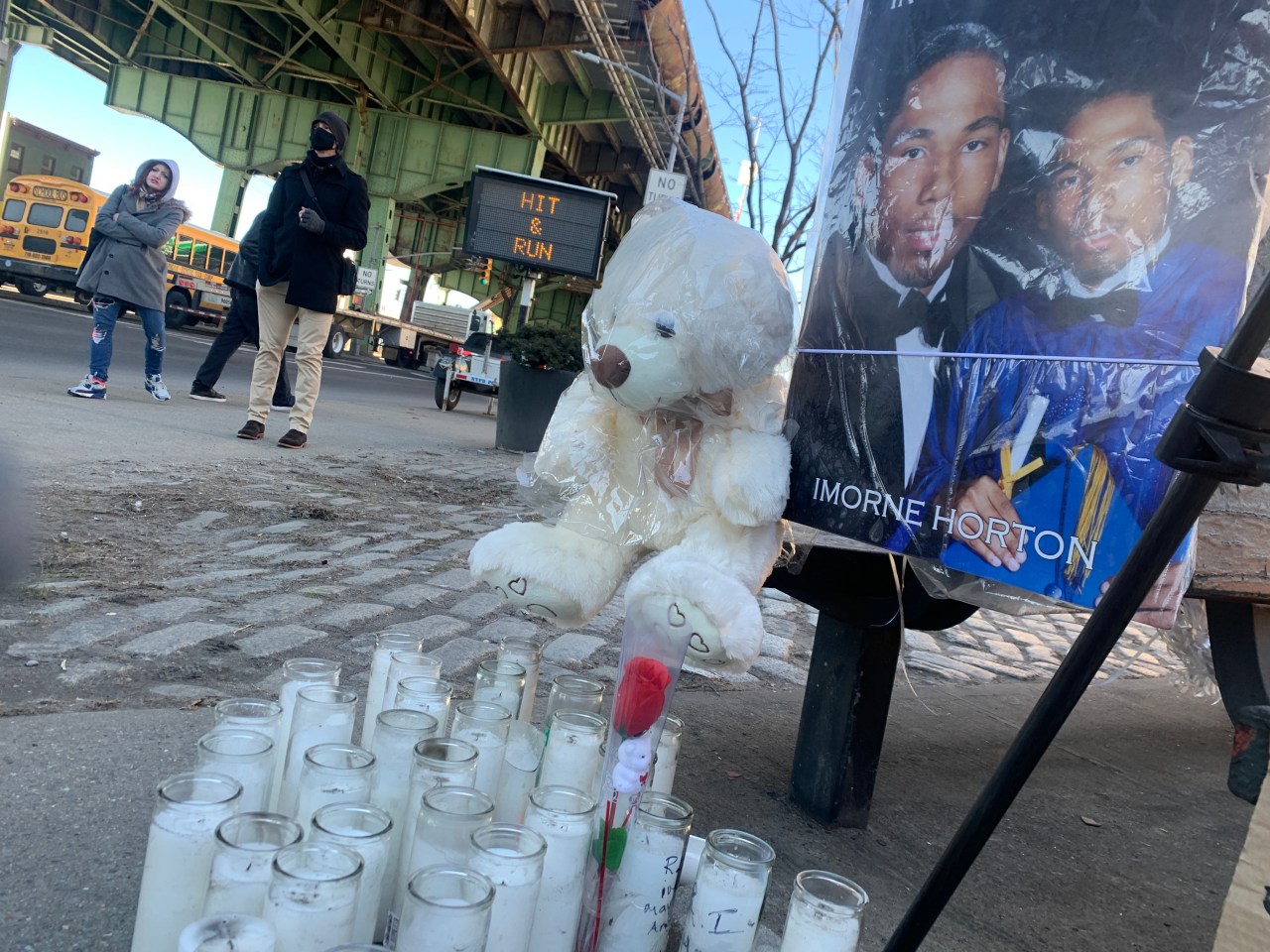 Candles mark the site of the death of Imorne Horton. Photo: Gersh Kuntzman