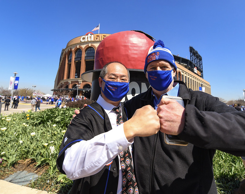 MTA Chairman Pat Foye (right) and LIRR President Phil Eng rode trains to Citi Field on Thursday — and Dave Colon (unpictured!) was there. Photo: Marc A. Hermann / MTA New York City Transit