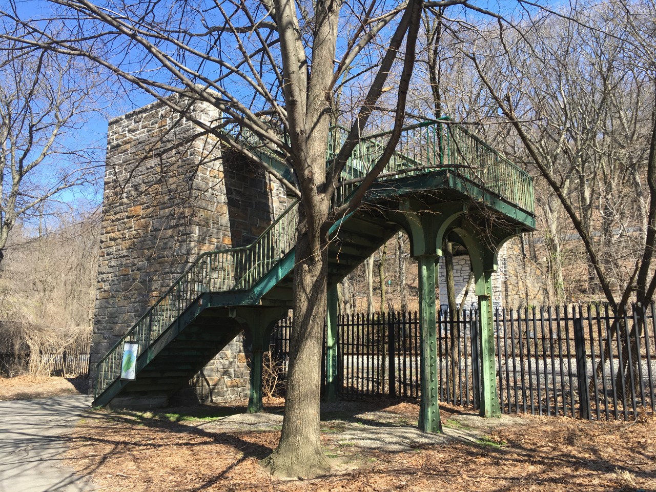 Cyclists and pedestrians must climb this bridge over train tracks in order to get from the Hudson River Greenway to the Henry Hudson Bridge and via it to the Empire State Trail. Photo: Eve Kessler