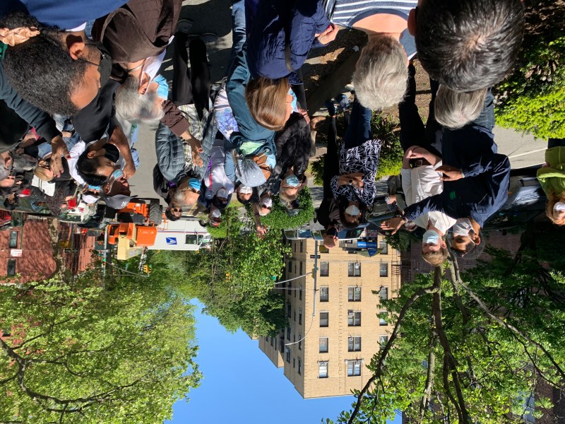 DOT official Jason Banrey was berated for an hour by opponents of the 34th Avenue open street ... ON the 34th Avenue open street. Photo: Gersh Kuntzman