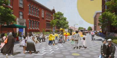 Right now it's a dream, but this is what a school street could look like. New Yorkers need to support our school streets. Graphic: WXY Studio