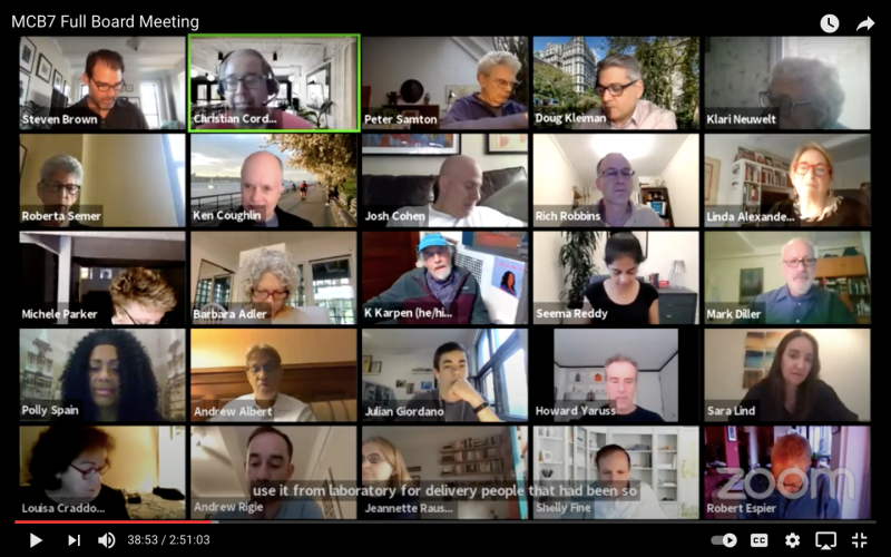 Community Board 7 members still in their boxes.