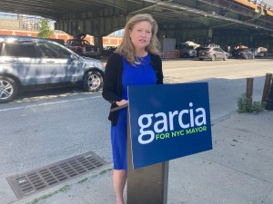 Mayoral candidate Katherine Garcia on Third Avenue in Sunset Park. Photo: Julianne Cuba
