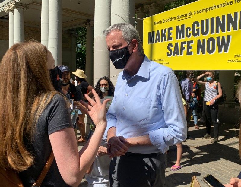 Mayor de Blasio had promised to fix McGuinness Boulevard when he attended a vigil for Matthew Jensen. File photo: Gersh Kuntzman