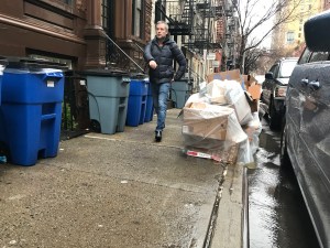 This is how most New Yorkers experience the sidewalk: squeezed between trash and building lines. File photo: Gersh Kuntzman
