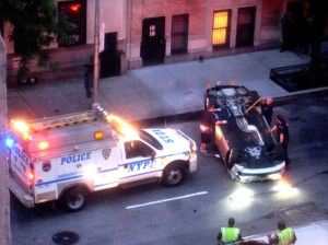 A crash in Manhattan. Manhattan DA candidate Lucy Lang proposes adding restorative-justice measures to penalties for reckless drivers. Photo: Brecht Bug via Flckr