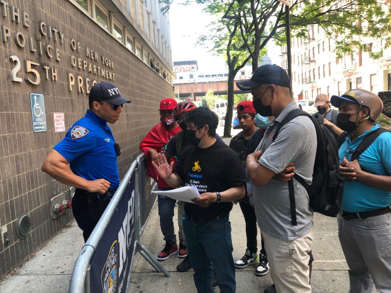 Delivery workers dropped off a list of demands at the 25th Precinct station house (pictured) and the 40th station house on Monday. Photo: Fiifi Frimpong