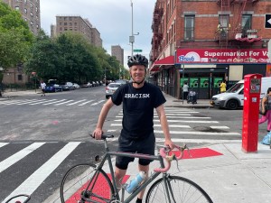 Mayoral candidate Shaun Donovan at the corner of Humboldt Street and Seigel Street, where your humble bike correspondent was once run over by a car driver. Photo: Dave Colon
