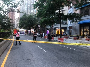 The pedestrian was struck on Broadway, which has three lanes for speeding. Photo: Liz Patek