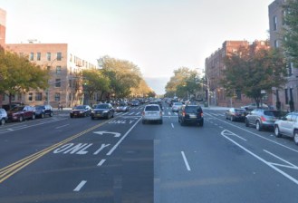 Rockaway Parkway is a speedway with two lanes of car traffic. Photo: Google