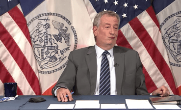 Mayor de Blasio, seen here giving the gas face to a 16-month environmental review for congestion pricing. Photo: Mayor's office via YouTube