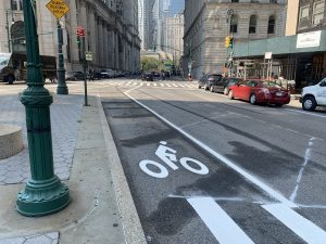 The Lafayette Street bike lane, which the DOT is planning to turn into a protected bike lane. Photo: Gersh Kuntzman