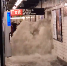 A wall of water descends into the subway at 28th Street and Seventh Avenue. Photo: Via Twitter