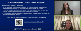 Sara Lind (bottom right) makes her points at Wednesday night's congestion pricing hearing.