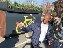 Eric Adams had a lot to say on Thursday in Williamsburg. Photo: Gersh Kuntzman