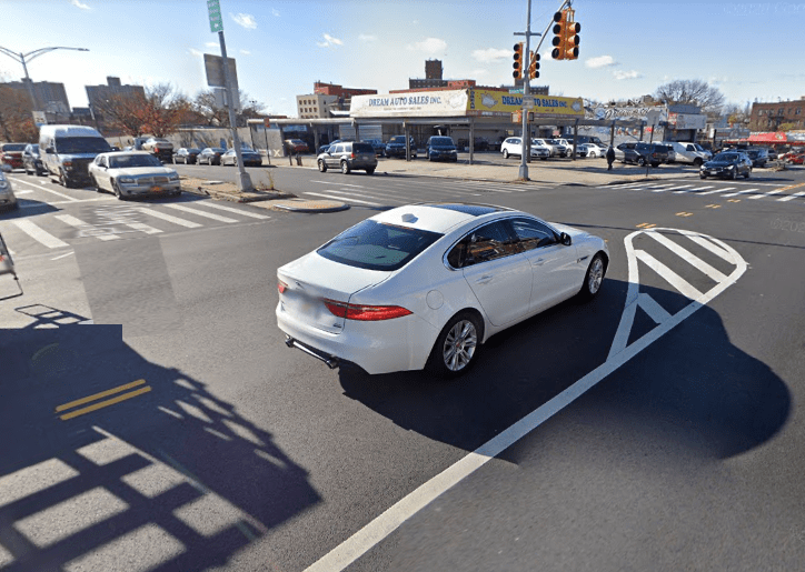 The car driver who hit Christopher Marshall would have been using this left-turn lane to turn onto Eastern Parkway — but Marshall was in the crosswalk with the light, cops said.