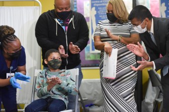 After taking our questions about his limited role in Vision Zero, the city's top doctor headed to a vaccination event at P.S. 19 in the East Village. Photo: Michael Appleton / Mayoral Photography Office