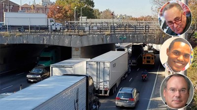DOT sent over this photo of the Cross Bronx today, and we added headshots of Chuck Schumer, Ritchie Torres and Hank Gutman.