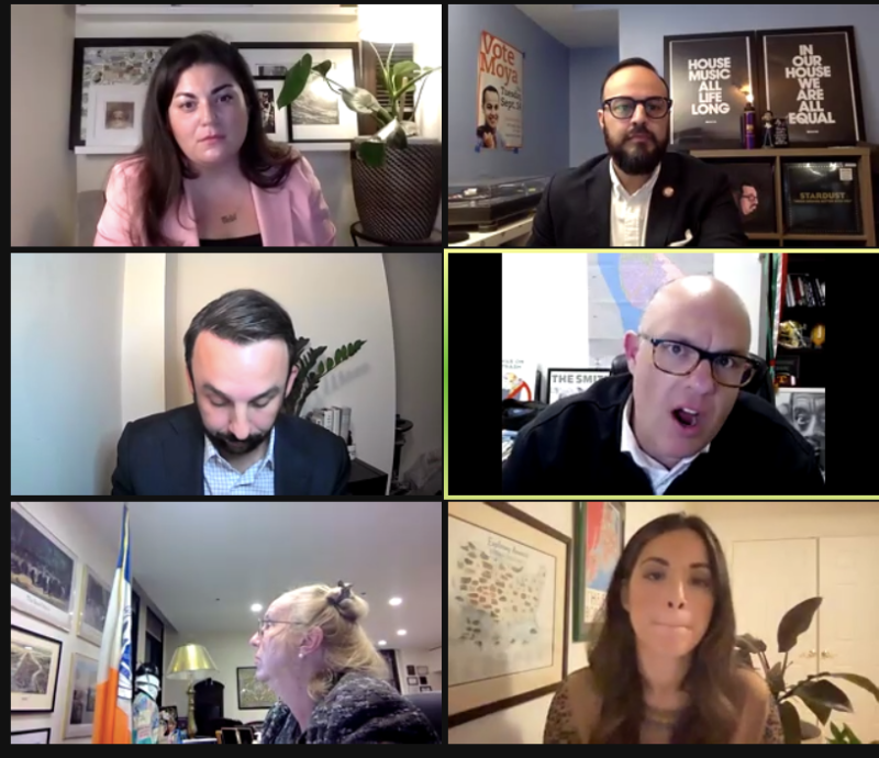 The Council Speaker candidates, including Francisco Moya (top right), before four of them dropped out during a debate last month.