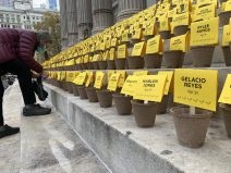 Each yellow sign bore the name of one of the 1,800 victims of road violence since Mayor de Blasio took office. File photo: Gersh Kuntzman