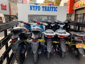 Unsold illegal mopeds seized by the NYPD. Photo: NYPD