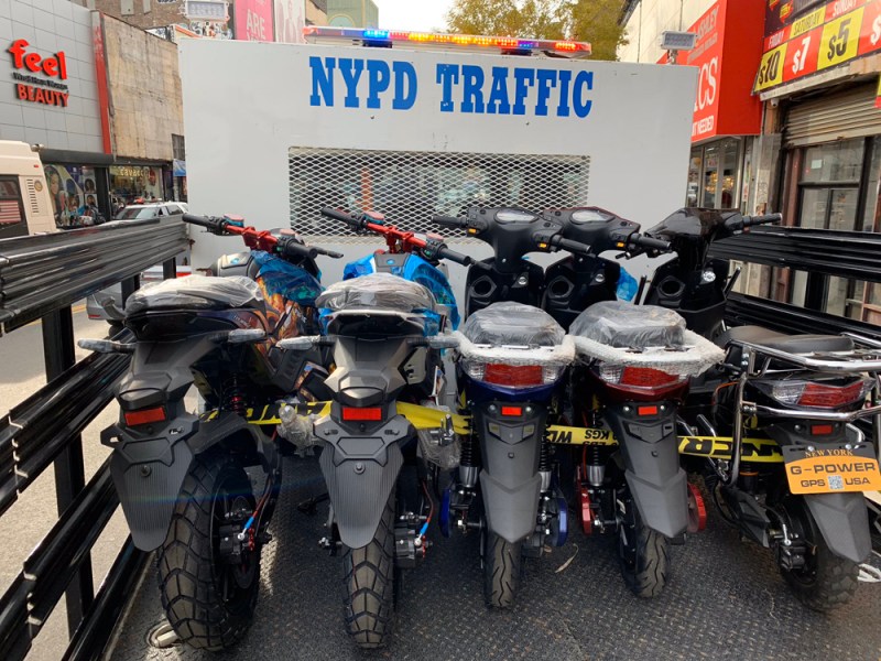 Unsold illegal mopeds seized by the NYPD. Photo: NYPD