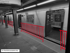 The proposed railings, shown in red for emphasis. Photo illustration: Charles Gans